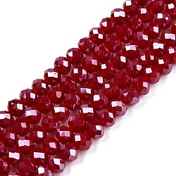 Electroplate Glass Beads Strands, Pearl Luster Plated, Faceted, Rondelle, Dark Red, 3.5~3.8x3mm, Hole: 0.8~1mm, about 105~110pcs/strand, 29~31cm(EGLA-A044-P3mm-A02)