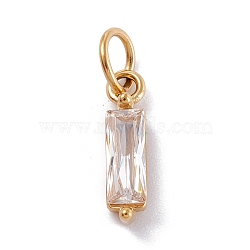 304 Stainless Steel Cubic Zirconia Pendants, Rectangle, Golden, Clear, 17x4x4mm, Hole: 5mm(STAS-E487-21G-04)