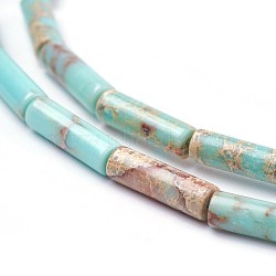 Natural Imperial Jasper Beads Strands, Dyed, Column, Pale Turquoise, 13~14x4~4.5mm, Hole: 1mm, about 29pcs/strand, 15.35 inch~15.7 inch(39~39.9cm)(X-G-E508-04D)