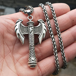 Retro Alloy Viking Double Headed Axe Pendant Wheat Chain Necklaces for Men, Antique Silver, 23.62 inch(60cm)(FS-WGDEEE8-01)