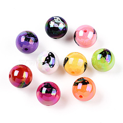 UV Plating Acrylic Beads, Iridescent, Halloween Theme, Round with Witch Hat Pattern, Mixed Color, 15.5mm, Hole: 2.4mm(PACR-N015-13B-05)