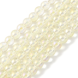 Transparent Electroplate Glass Beads Strands, Pearl Luster Plated, Round, Beige, 6mm, Hole: 0.8mm, about 67pcs/strand, 14.84~15.16''(37.7~38.5cm)(GLAA-T032-T6mm-C02)