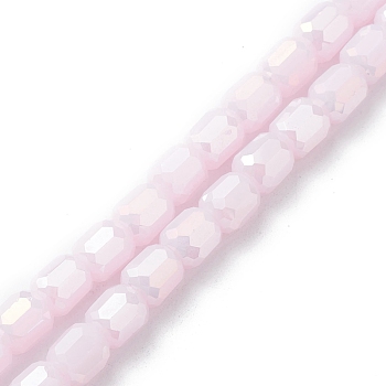 Imitation Jade Glass Beads Strands, AB Color Plated, Faceted, Barrel, Pink, 9x8mm, Hole: 1.2mm, about 70pcs/strand, 31.50''(80cm)