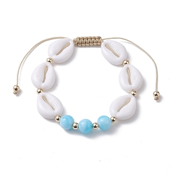 Adjustable Acrylic Shell Shape Braided Bead Bracelet for Women, Seashell Color, Inner Diameter: 1-5/8~3-1/4 inch(4.2~8.2cm)