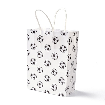 Rectangle Paper Bags, with Handle, for Gift Bags and Shopping Bags, Sports Theme, Football Pattern, White, 14.9x8.1x21cm