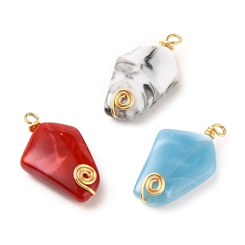 Acrylic Pendants, DIY for Pendants Accessories, Imitation Gemstone, with Golden Plated Brass Loop, Pentagon, Mixed Color, 31.2x18x7mm, Hole: 2.8mm