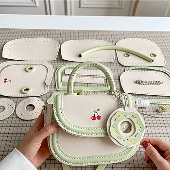 DIY PU Leather Donut Charms Crossbody Lady Bag Making Sets, Valentine's Day Gift for Girlfriend, Light Green, 19x14x8cm