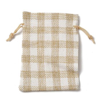 Cloth Imitation Burlap Drawstring Bags, Tartan Gift Storage Pouches, Rectangle, BurlyWood, 140x100x8mm