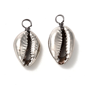 Electroplated Shell Beads Pendants, with Eco-Friendly Copper Wire, Gunmetal, 23~26x11~13x6~7.5mm, Hole: 3.5mm