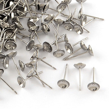 304 Stainless Steel Stud Earring Settings, Stainless Steel Color, 14x6mm, Pin: 12mm long, 0.8mm thick, fit for 6mm rhinestone