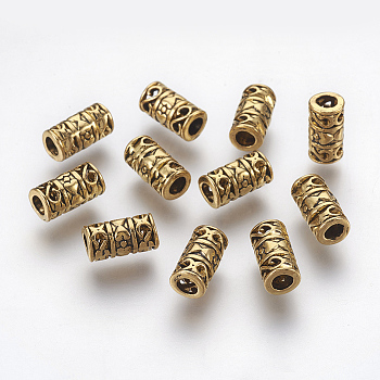 Tibetan Style Alloy Beads, Antique Golden Color, Lead Free & Nickel Free & Cadmium Free, Column, Size: about 6mm in diameter, 12mm long, hole: 3.5mm