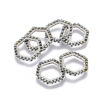 MIYUKI & TOHO Handmade Japanese Seed Beads, with 304 Stainless Steel Link Rings, Loom Pattern, Hexagon, Silver, Slate Gray, 15~15.5x16x1.8~2mm