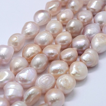 Natural Cultured Freshwater Pearl Beads Strands, Potato, Misty Rose, 11~12x11~12x8~9mm, Hole: 0.2mm, about 30pcs/strand, 14.1 inch