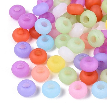 Frosted Transparent Acrylic European Beads, Rondelle, Large Hole Bead, Mixed Color, 13.5~14x8~8.5mm, Hole: 5.5mm, about 549pcs/500g