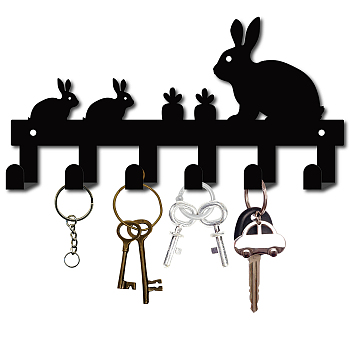 Iron Wall Mounted Hook Hangers, Decorative Organizer Rack with 6 Hooks, for Bag Clothes Key Scarf Hanging Holder, Rabbit, Gunmetal, 14x27cm