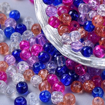 Baking Painted Crackle Glass Beads, Lavender Garden Mix, Round, Mixed Color, 4~4.5x4mm, Hole: 1mm, about 400pcs/bag