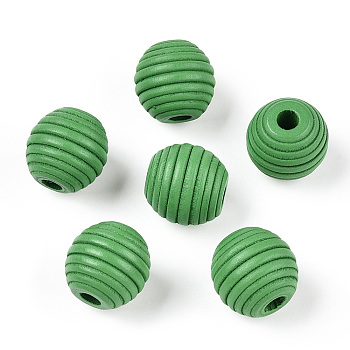 Painted Natural Wood Beehive European Beads, Large Hole Beads, Round, Medium Sea Green, 18x17mm, Hole: 4.5mm