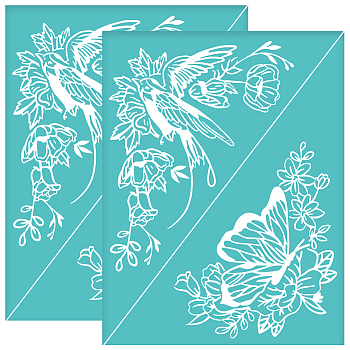 Self-Adhesive Silk Screen Printing Stencil, for Painting on Wood, DIY Decoration T-Shirt Fabric, Turquoise, Bird, 280x220mm