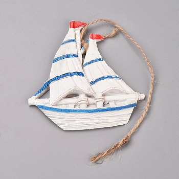 Hanging Resin Pendant Decorations, Mediterranean Style, Wall Decoration, Boat, White, 82x82x9mm