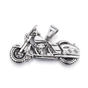 304 Stainless Steel Big Pendants, Motorbike/Motorcycle, Antique Silver, 32x54x5mm, Hole: 9.5x7mm