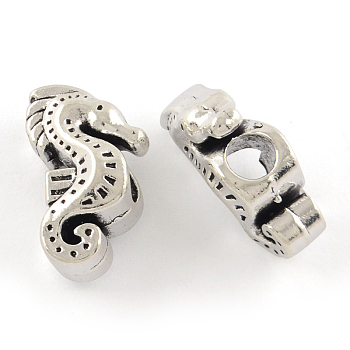 Tibetan Style Alloy European Large Hole Beads, Cadmium Free & Lead Free, Sea Horse, Antique Silver, 19x11x9mm, Hole: 4mm, about 242pcs/1000g