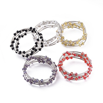 Five Loops Fashion Wrap Bracelets, with Rondelle Glass Beads, Iron Spacer Beads, Brass Tube Beads and Steel Memory Wire, Platinum, Mixed Color, 2 inch(5.2cm)