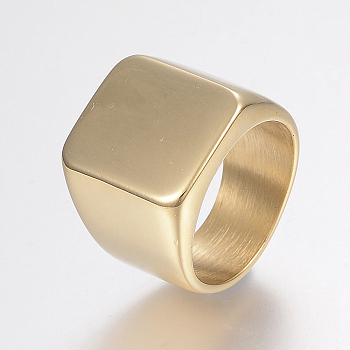 304 Stainless Steel Signet Band Rings for Men, Wide Band Finger Rings, Rectangle, Golden, Size 12, 22mm