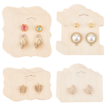 Wood Earring Display Card with Hanging Hole, Jewelry Display Cards for Earring Display, Mixed Shapes, 5.35~6.1x3.75~5.4x0.3cm, 6pcs/style, 4 styles, 24pcs