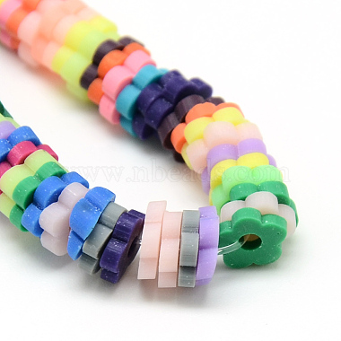 Polymer Clay Bead Strands, Flower, Colorful, 4~6x4~6x1~1.5mm, Hole