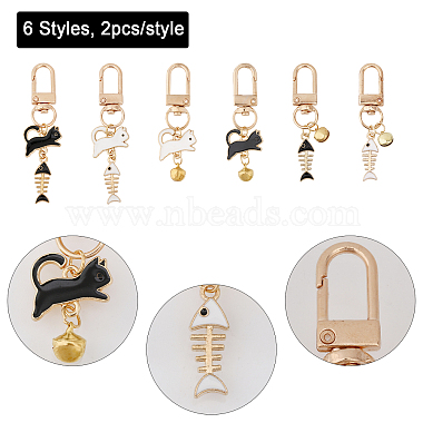 6 Sets 3 Style Cat & Fishbone Alloy Enamel Charms Pendants Decoration(KEYC-CA0001-51)-4