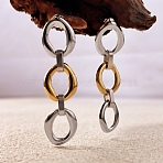 304 Stainless Steel Two Tone Oval Dangle Stud Earrings, Ion Plating(IP), Cadmium Free & Nickel Free & Lead Free, Chain Charm, Real Gold Plated & Stainless Steel Color, 54.5x17mm(EJEW-P326-01G)