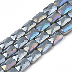 Electroplate Opaque Solid Color Glass Beads Strands, AB Color Plated, Faceted, Rectangle, Dark Gray, 7x4x3mm, Hole: 1mm, about 79~80pcs/strand, 20.47 inch(52cm)(X-EGLA-N002-25-A09)