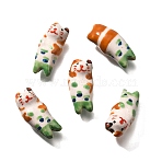 Handmade Porcelain Beads, Hand Painted Ceramic Beads, Cute Cat, Chocolate, 26~26.5x12x9.5~10mm, Hole: 1.5~1.6mm(PORC-S002-15A)