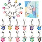 Flower Polymer Clay Pendant Locking Stitch Markers, with Alloy Lobster Claw Clasps, Mixed Color, 46mm, 12pcs/set(HJEW-SC00077)