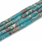 Chips Synthetic Aqua Terra Jasper Beads Strands, Impression Jasper, Column, Dark Cyan, 12~13x4~4.5mm, Hole: 1~1.2mm, about 30pcs/strand, 15.9 inch(X-G-S322-005A-1)