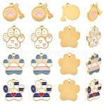 4Pcs 4 Styles 304 Stainless Steel Enamel Pendants, Paw Print, Ion Plating(IP), Real 18K Gold Plated, Mixed Color, 13~15.5x15x1.5mm, Hole: 1.5mm(STAS-YW0011-19)