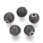 304 Stainless Steel Beads, Round, Antique Silver, 10x9.5mm, Hole: 2mm(STAS-T072-116AS)