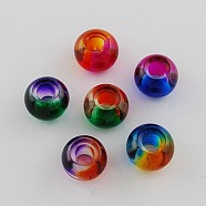 Mixed Two Tone Spray Painted Glass Beads, Large Hole Rondelle Beads for European Style Jewelry Making, 15x10mm, Hole: 5.5~6mm(X-DGLA-R016-M)