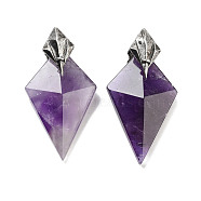 Natural Amethyst Pendants, Faceted Kite Charms with Antique Silver Plated Brass Findings, 46.5x24x11mm, Hole: 4.5mm(G-K338-10AS-01)