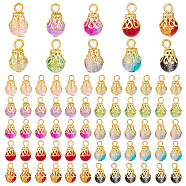 100Pcs 10 Color Crackle Glass Charms, with Iron Findings, Round, Golden, 15x8mm, Hole: 2.5mm, 10Pcs/color(PALLOY-AB00223)