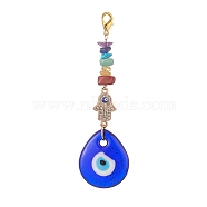 Evil Eye Lampwork Pandant Decorations, with Alloy Rhinestone Links and Stainless Steel Lobster Claw Clasps, Gemstone Chip Bead, Teardrop, 104mm(HJEW-JM01001-01)