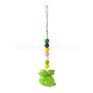 Easter Theme Plastic Rabbit Pendant Decorations, with Hemp Rope & Wooden Beads, Yellow Green, 260mm(HJEW-TAC0013-16B)