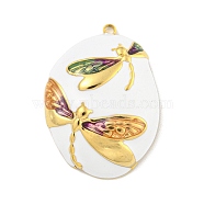 Ion Plating(IP) 304 Stainless Steel Pendants, with Enamel, Real 18K Gold Plated, Oval with Dragonfly Charm, Medium Purple, 33x25x6mm, Hole: 2mm(STAS-U007-01C-G)