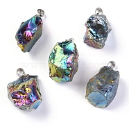 Rough Raw Electroplate Natural Crystal Quartz Pendants, with Platinum Tone Alloy Snap on Bails, Nuggets, Colorful, 17~34x17~24x11.5~18mm, Hole: 5.5x4.5mm(G-S282-15C)