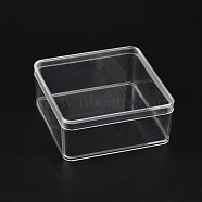 Cuboid Organic Glass Bead Containers, Clear, 9.5x9.5x4cm(CON-N002-01)