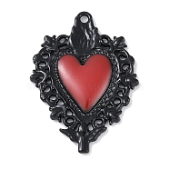 Rack Plating Alloy Enamel Pendants, Cadmium Free & Nickel Free & Lead Free, Heart Charm, Black, 34x24x3mm, Hole: 1.6mm(PALLOY-F018-24EB-02)