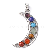 Chakra Jewelry Alloy Bezel Gemstone Big Pendants, Crescent Moon, Platinum Metal Color, 60x35x8mm, Hole: 7x4mm(G-M039-02)