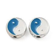 Alloy Enamel Beads, Flat Round with Yin-yang, Platinum, 10x4mm, Hole: 1.4mm(FIND-A039-07P)