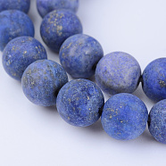 Natural Lapis Lazuli Beads Strands, Round, Frosted, Dyed, 6~6.5mm, Hole: 1mm, about 63pcs/strand, 15.5 inch(G-Q462-6mm-19)