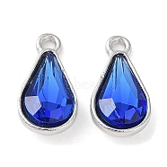 Glass Pendants, with Platinum Tone Alloy Findings, Faceted, Teardrop, Dark Blue, 18x10x5.5mm, Hole: 1.8mm(PALLOY-TD002-01)